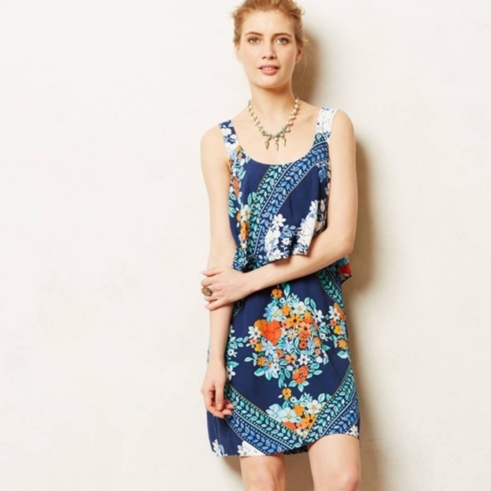 Anthropologie Maeve Tisana Blue Floral Dress